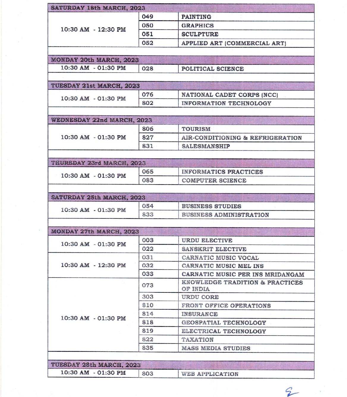 CBSE 12th Date Sheet 2023 004 CBSE 10th And 12th Class Results 2024